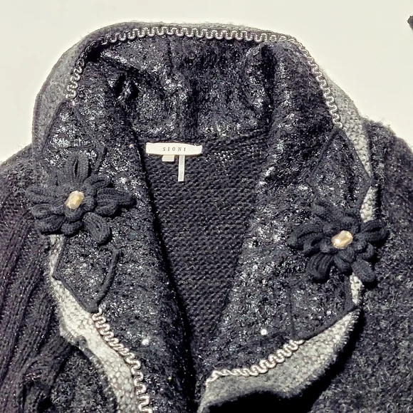 Sioni Women's Cardigan Vintage Inspired Artsy Black Wool & Mohair Blend (L) - Picture 13 of 15